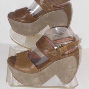 GEE GEE WAWA TAUPLE LEATHER PLATFORM VINTAGE SHOES SIZE 8.5 MEDIUM